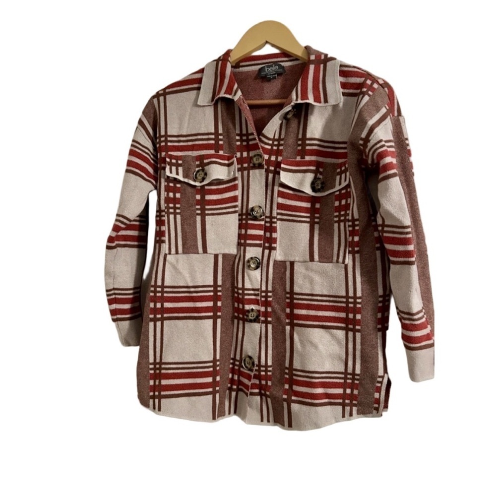 Belle by Belldini Plaid Knit Shacket Cardigan Jacket Size M
